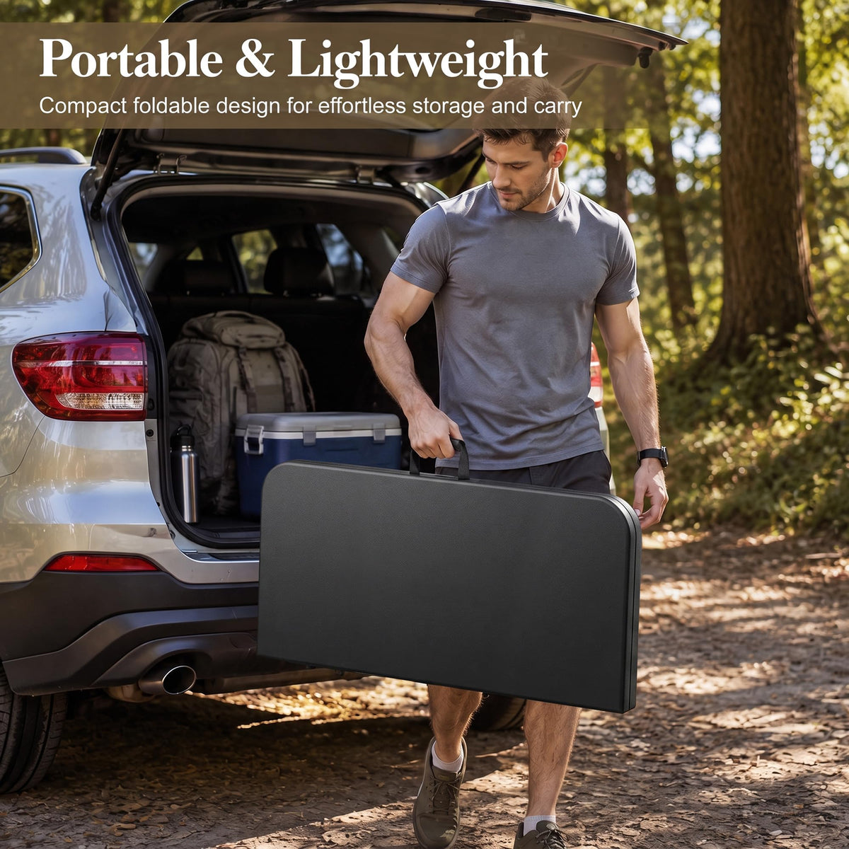 34" Square Folding Card Table with Built-in Handle, Black Z901642