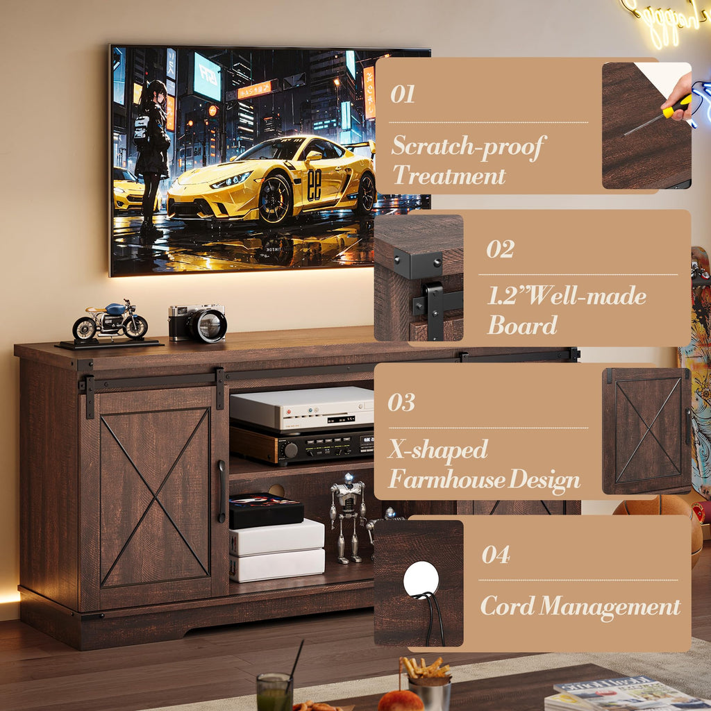 Farmhouse TV Stand with Sliding Barn Doors A602059