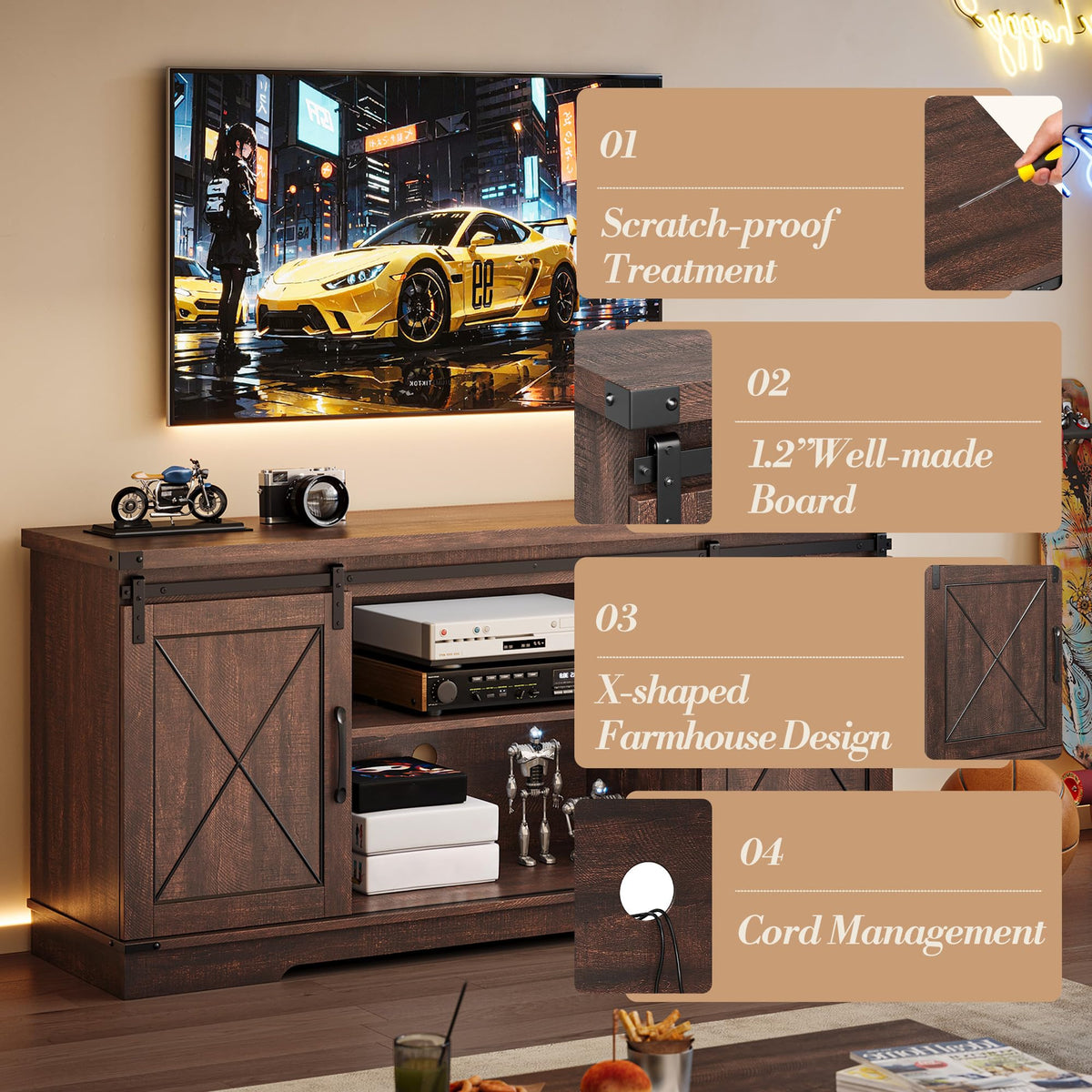 Farmhouse TV Stand with Sliding Barn Doors A602059