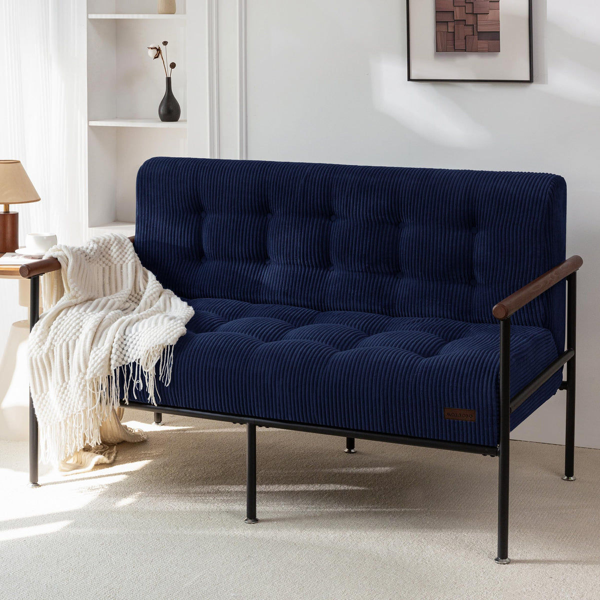Loveseat Sofa Chair with Metal Frame and Wood Armrests S5869