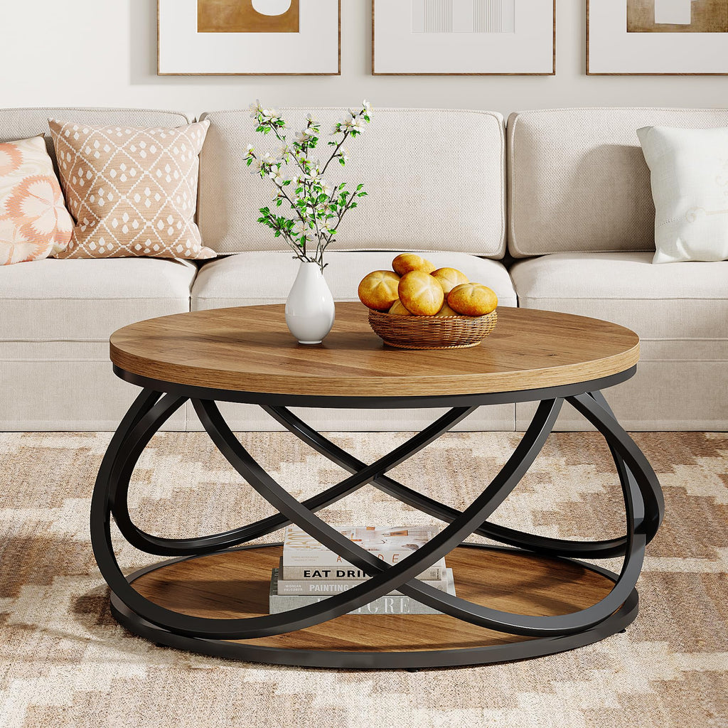 2-Tier Round Coffee Table with Storage Shelf Z497177
