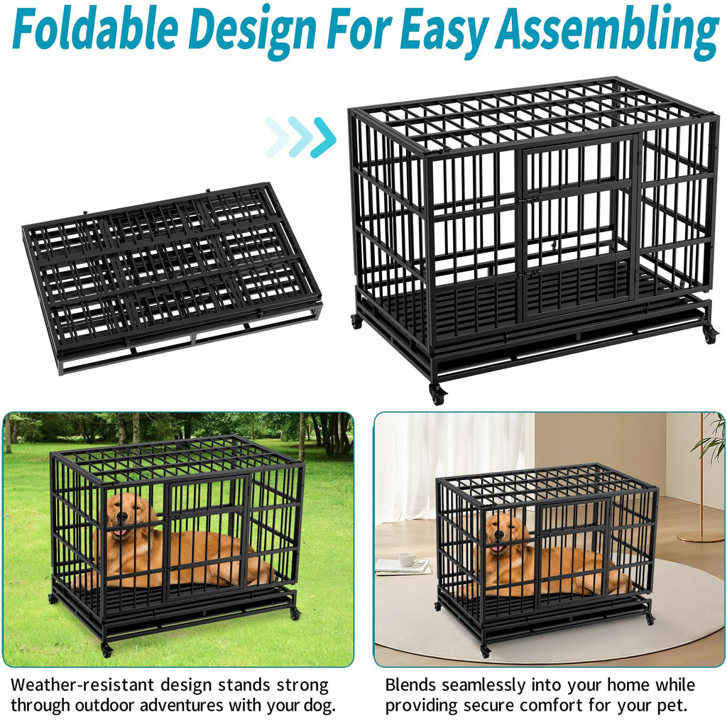 48" Metal Dog Crate with Tray & Wheels W219339