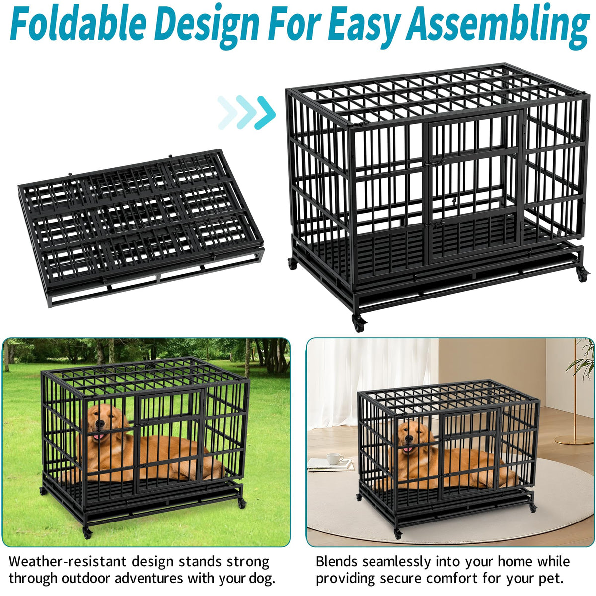 48" Metal Dog Crate with Tray & Wheels W219339