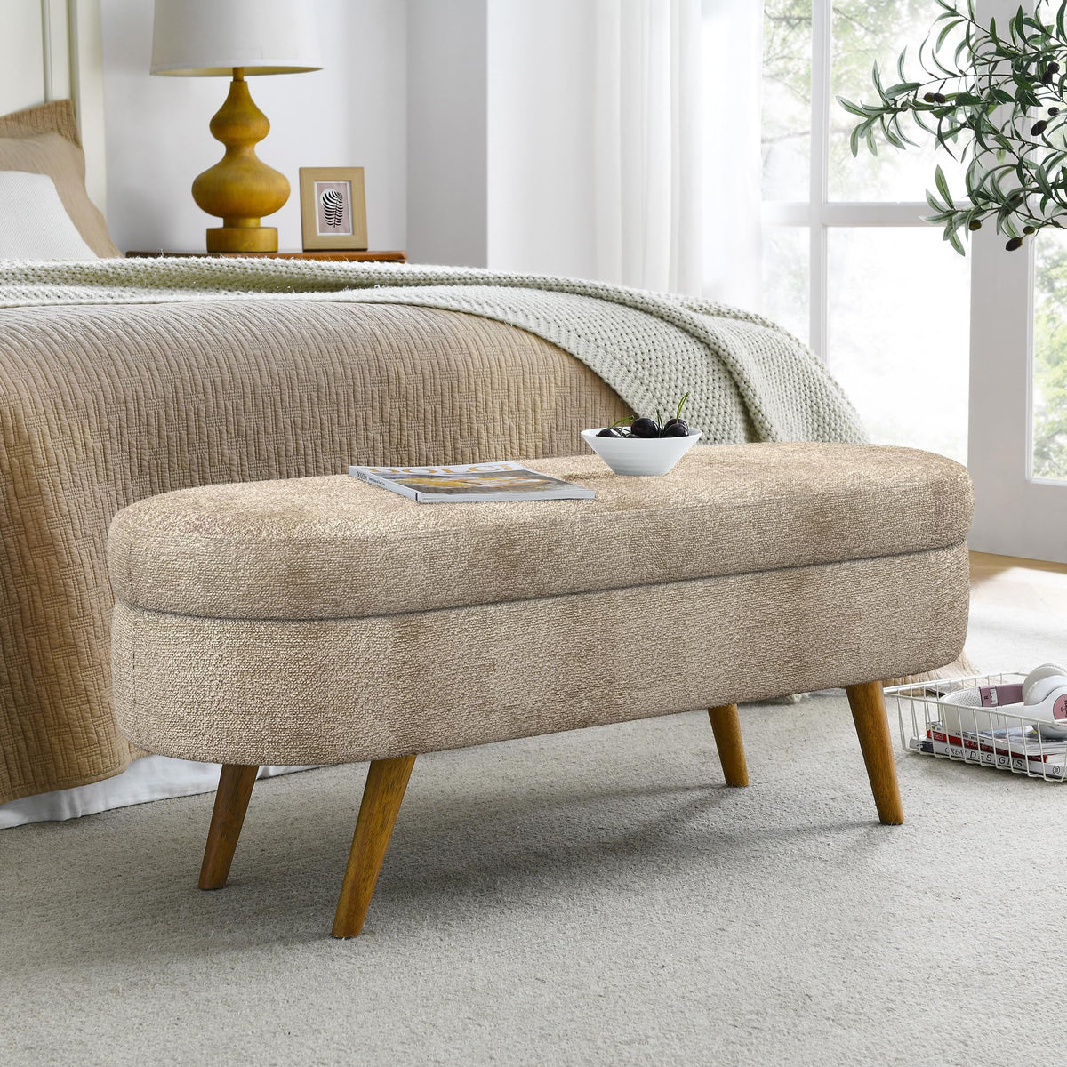 Oval Storage Bench with Rubber Wood Legs D82116