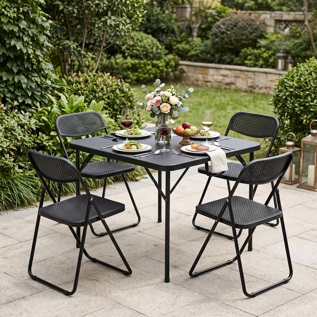 34" Square Folding Card Table with Built-in Handle, Black Z901642