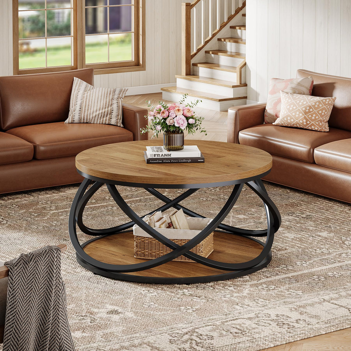 2-Tier Round Coffee Table with Storage Shelf Z497177
