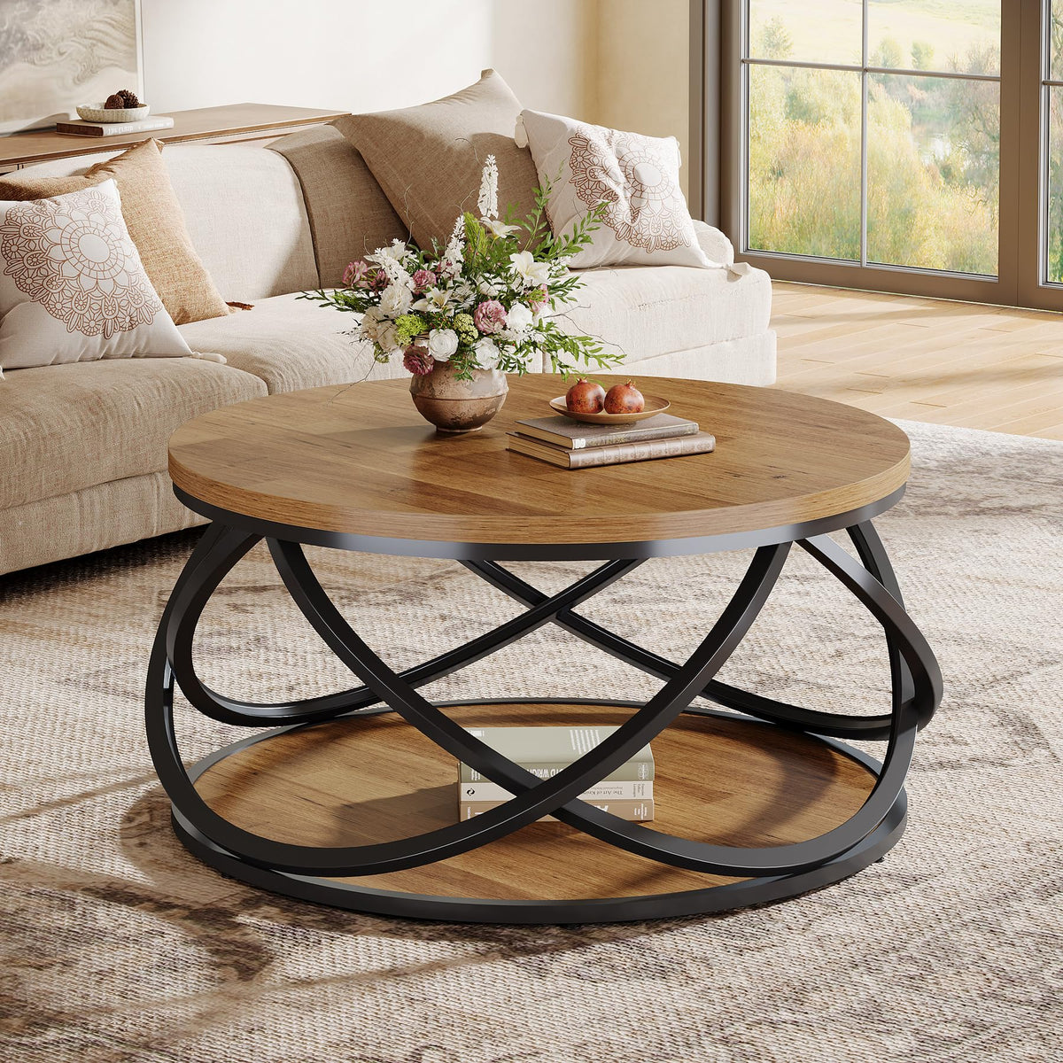 2-Tier Round Coffee Table with Storage Shelf Z497177