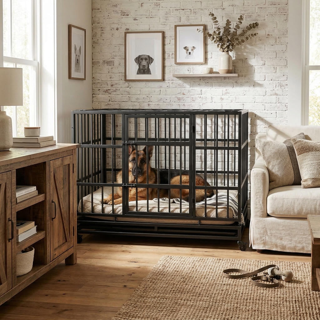 48" Metal Dog Crate with Tray & Wheels W219339