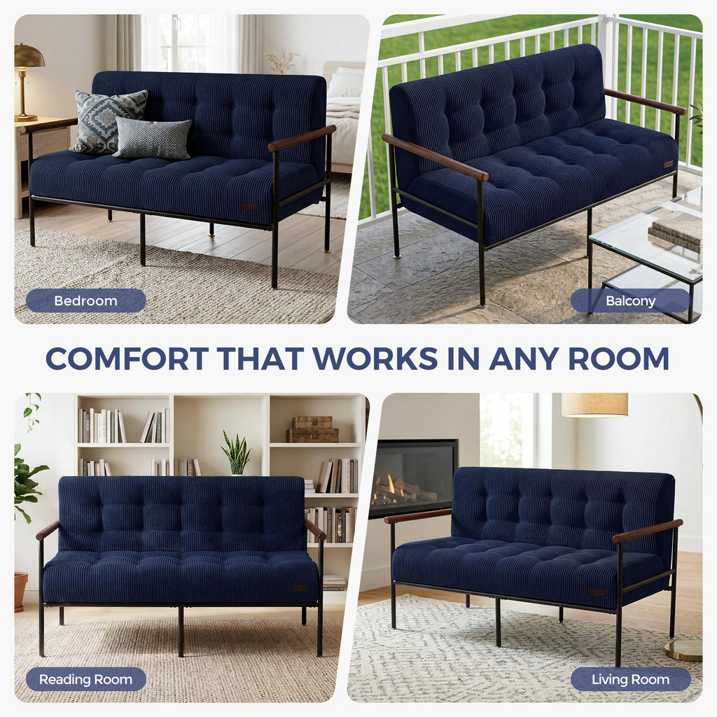 Loveseat Sofa Chair with Metal Frame and Wood Armrests S5869