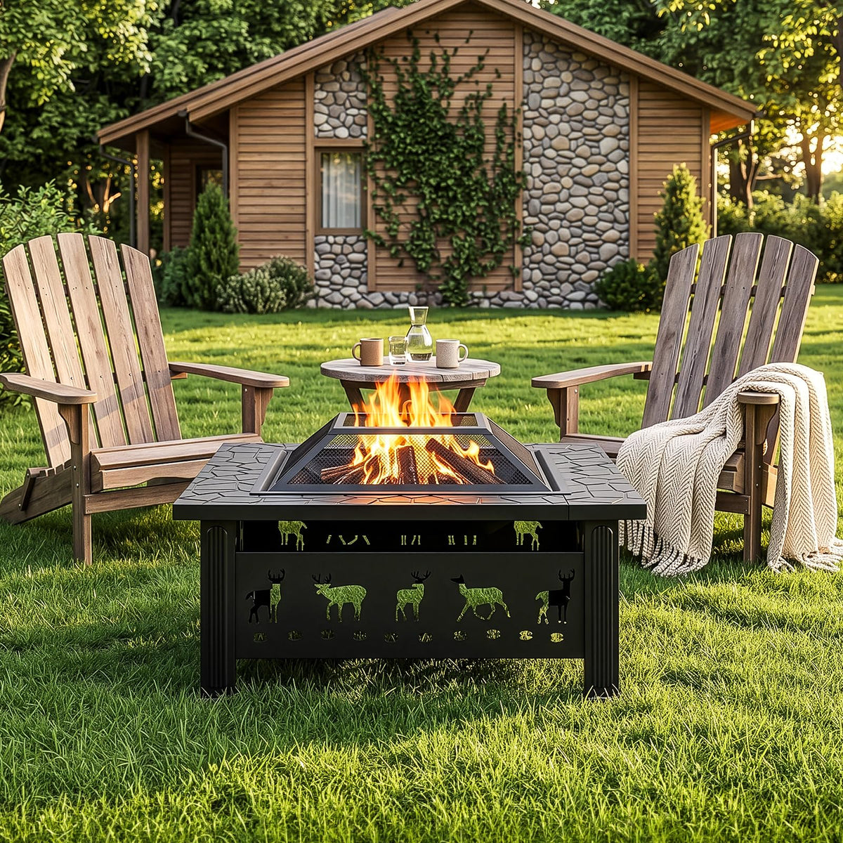 32 Inch Black Wrought Iron Wood Burning Fire Pit L5959