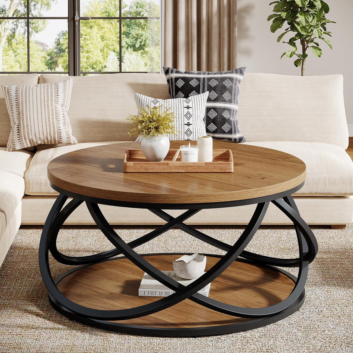 2-Tier Round Coffee Table with Storage Shelf Z497177