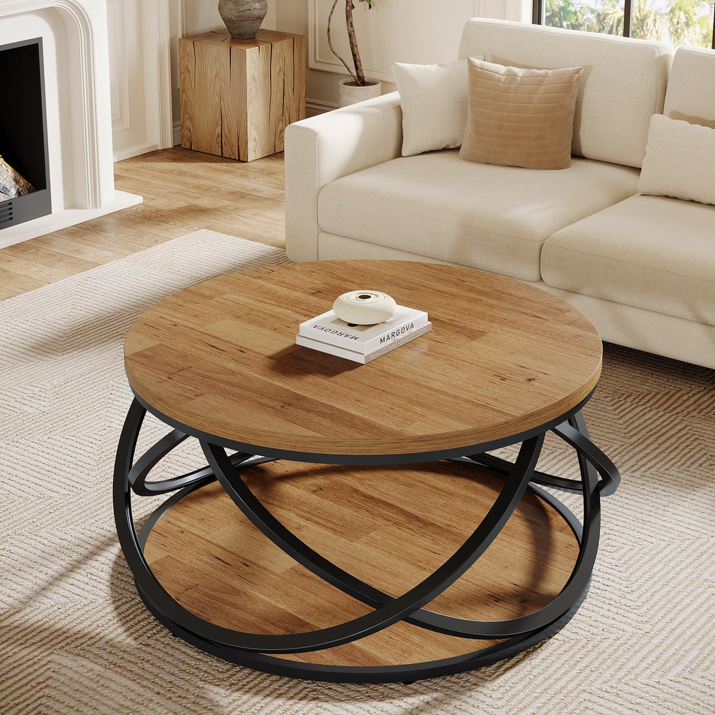 2-Tier Round Coffee Table with Storage Shelf Z497177