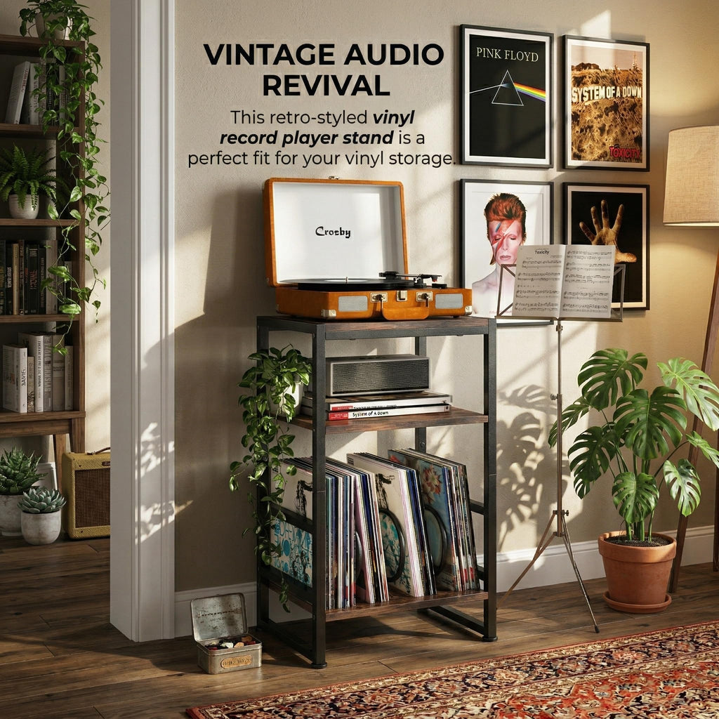 3-Tier Record Player Stand with Storage J203