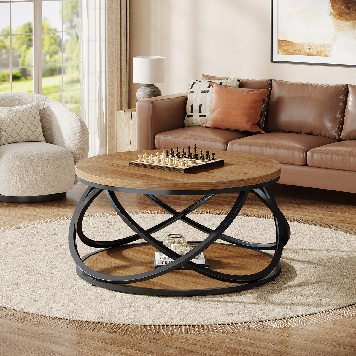 2-Tier Round Coffee Table with Storage Shelf Z497177