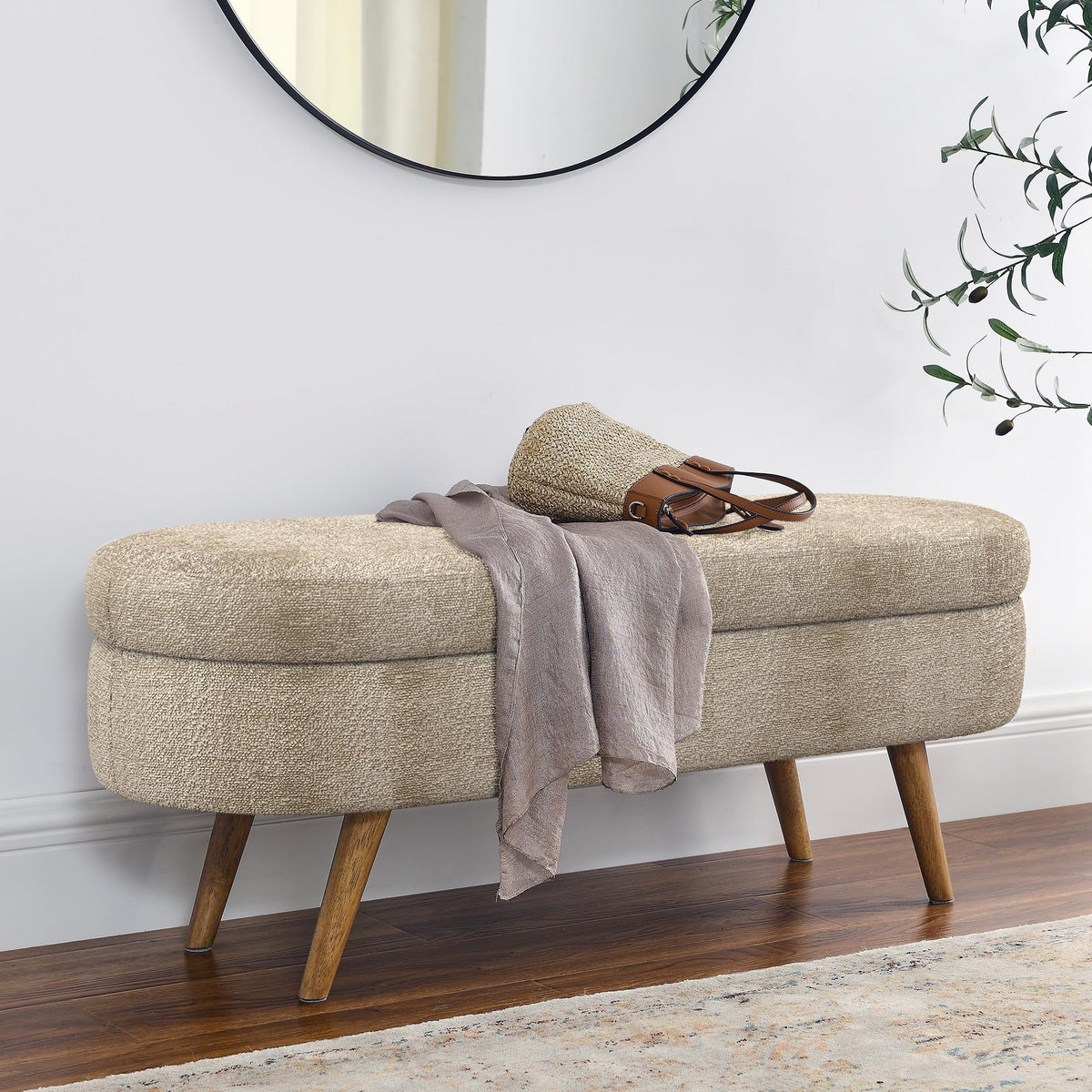 Oval Storage Bench with Rubber Wood Legs D82116