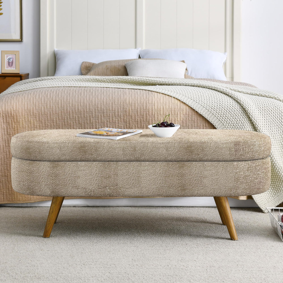 Oval Storage Bench with Rubber Wood Legs D82116