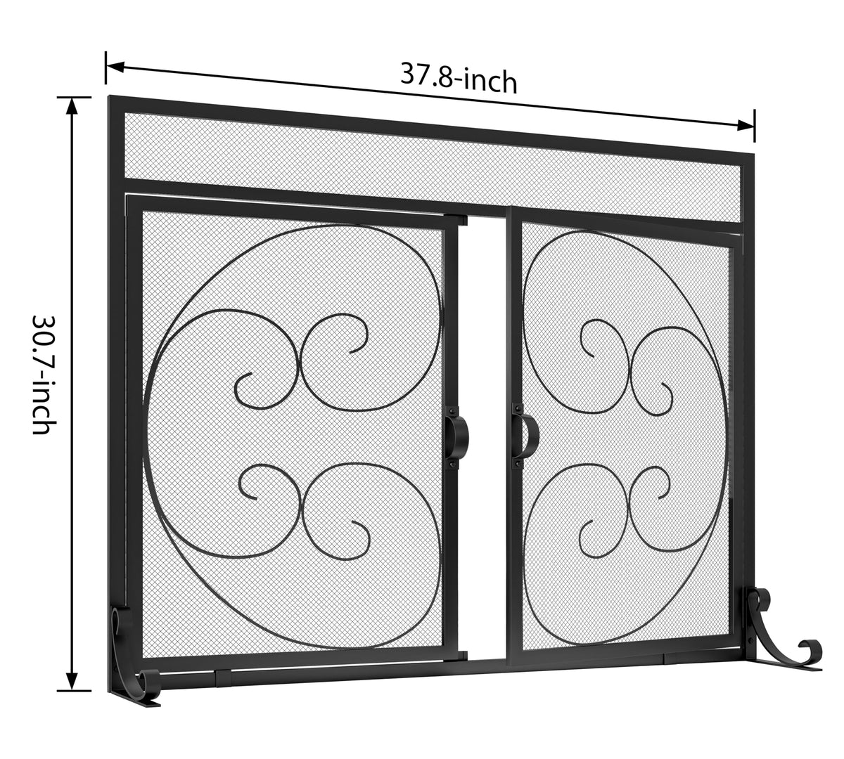 Wrought Iron Fireplace Screen with Magnetic Double Doors Black G1919