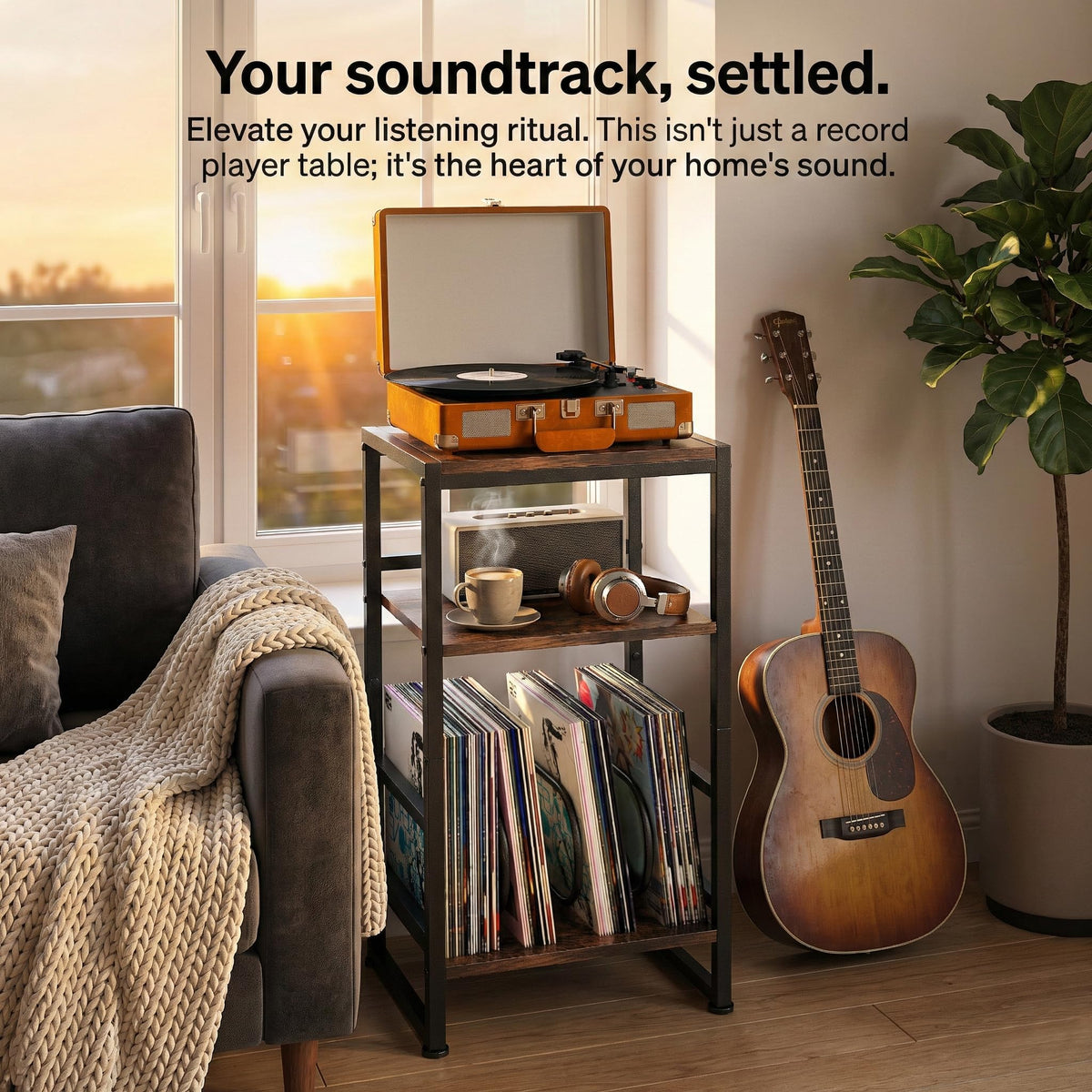 3-Tier Record Player Stand with Storage J203
