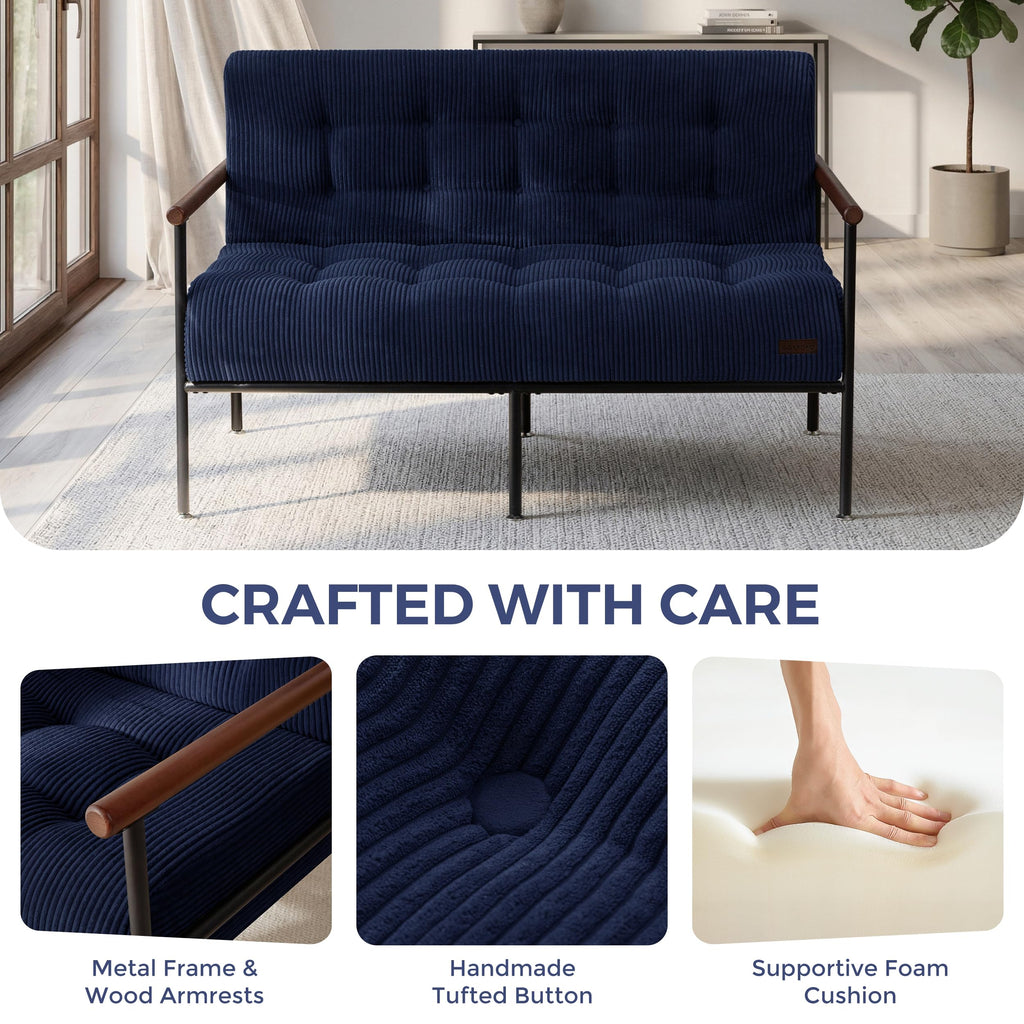 Loveseat Sofa Chair with Metal Frame and Wood Armrests S5869